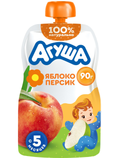 Пюре фруктовое детское Агуша Персик и яблоко с 5 месяцев, 90г