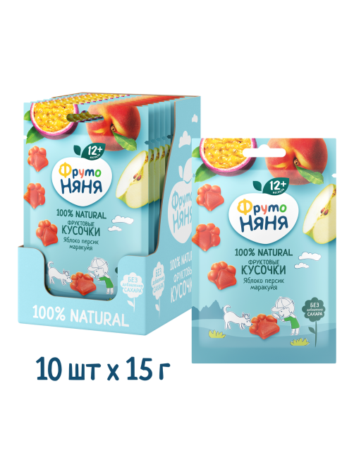 Кусочки фруктовые детские ФрутоНяня Яблоко, персик и маракуйя с 12 месяцев, 15г
