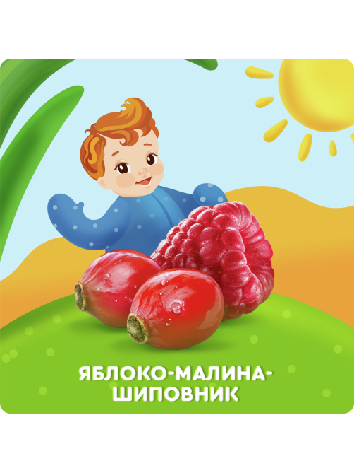 Пюре фруктовое детское Агуша Яблоко, малина и шиповник с 5 месяцев, 90г