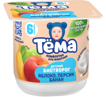 Биотворог детский Тема Яблоко, персик и банан 4% с 6 месяцев, 95г