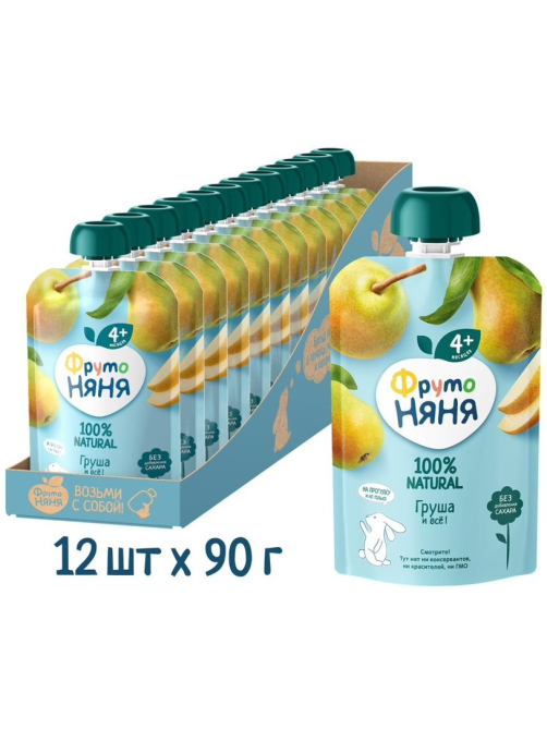 Пюре фруктовое детское ФрутоНяня Груша с 4 месяцев, 90г