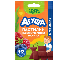 Пастилки фруктовые детские Агуша Яблоко, черника и малина с 12 месяцев, 12г