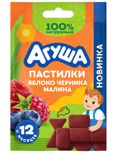Пастилки фруктовые детские Агуша Яблоко, черника и малина с 12 месяцев, 12г