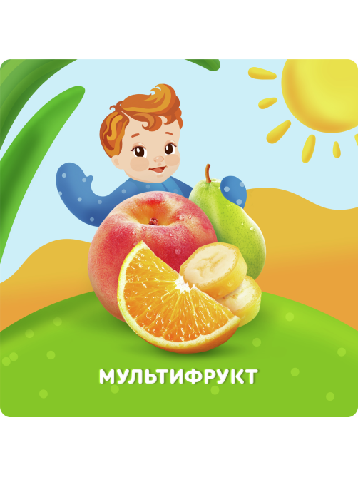 Пюре фруктовое детское Агуша Мультифрукт с 6 месяцев, 90г х 10 шт
