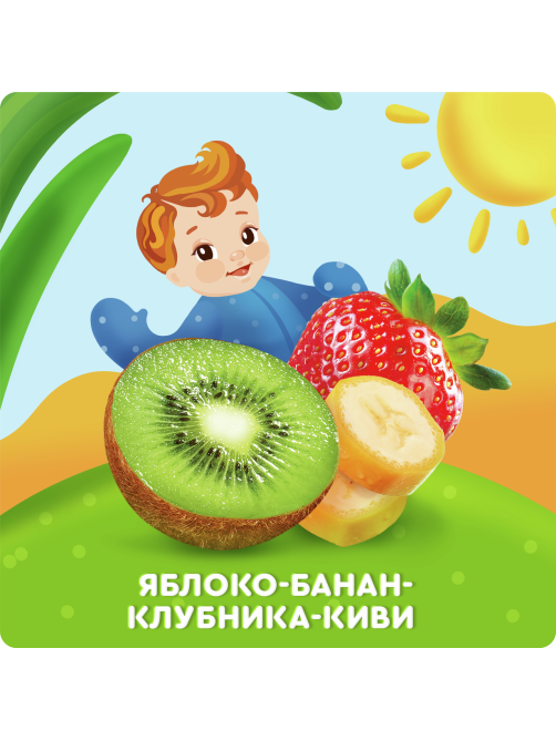 Пюре фруктовое детское Агуша Яблоко, банан, клубника и киви с 8 месяцев, 90г