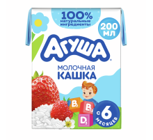 Каша молочная детская Агуша Рисовая Клубника, земляника и яблоко 2.7% с 6 месяцев, 200мл