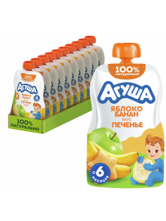 Пюре фруктовое детское Агуша Яблоко, банан и печенье с 6 месяцев, 90г х 10 шт