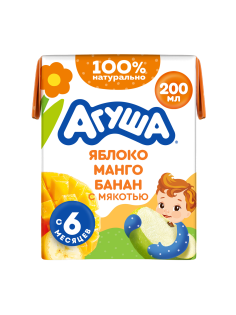 Сок детский Агуша Яблоко, манго и банан с 6 месяцев, 200мл