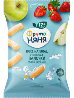 Кукурузные палочки детские ФрутоНяня Яблоко и клубника с 12 месяцев, 20г