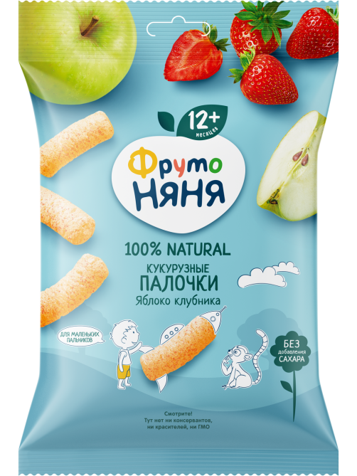 Кукурузные палочки детские ФрутоНяня Яблоко и клубника с 12 месяцев, 20г