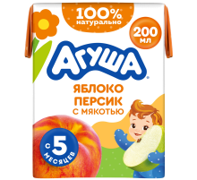 Сок детский Агуша Яблоко и персик с мякотью с 5 месяцев, 200мл