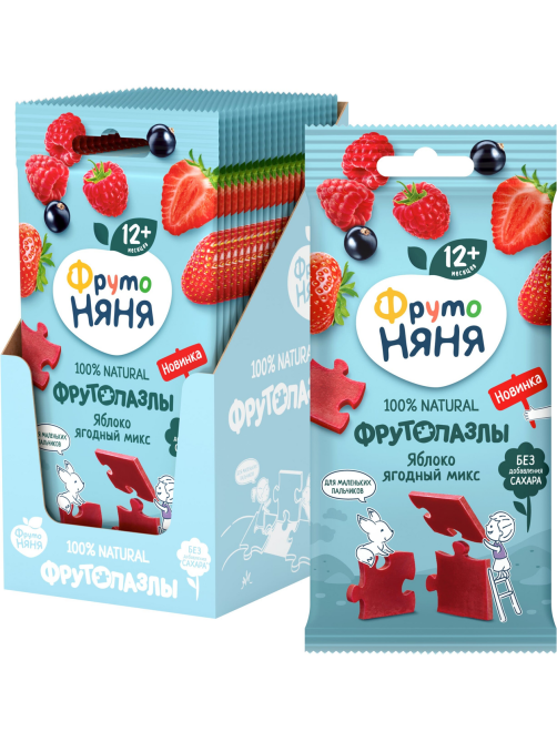 Кусочки фруктовые детские ФрутоНяня Яблоко и ягоды с 12 месяцев, 20г