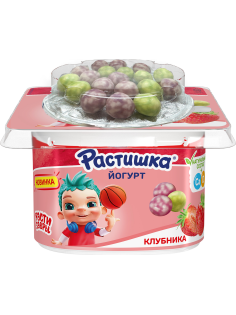 Йогурт детский Растишка клубника и злаки с шариками в глазури 3%, 117г