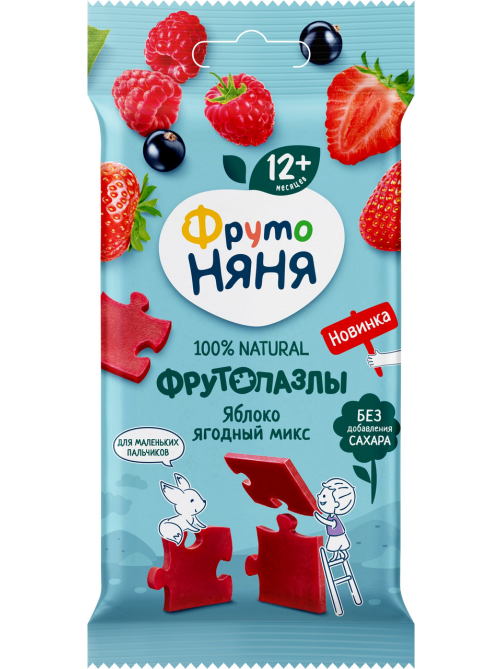 Кусочки фруктовые детские ФрутоНяня Яблоко и ягоды с 12 месяцев, 20г
