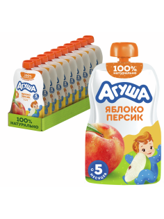 Пюре фруктовое детское Агуша Персик и яблоко с 5 месяцев, 90г х 10 шт