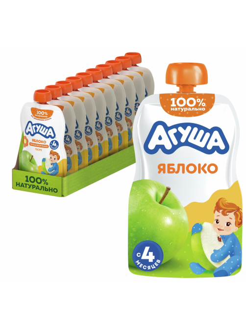 Пюре фруктовое детское Агуша Яблоко с 4 месяцев, 90г х 10 шт