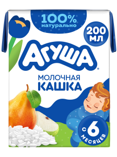Каша молочная детская Агуша Рисовая Яблоко и груша 2.7% с 6 месяцев, 200мл