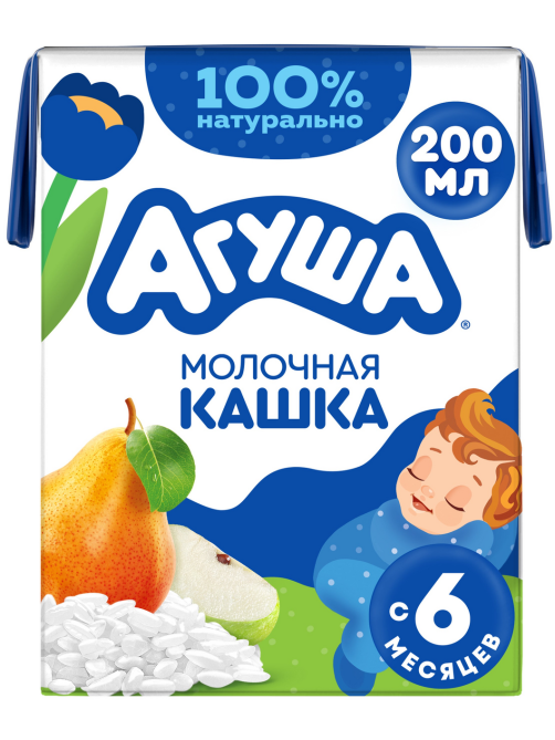 Каша молочная детская Агуша Рисовая Яблоко и груша 2.7% с 6 месяцев, 200мл
