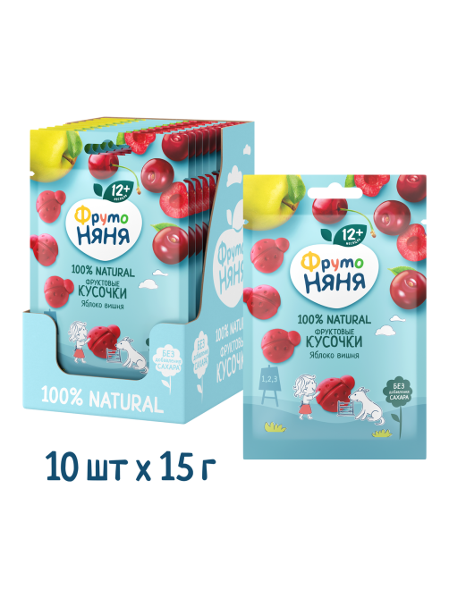 Кусочки фруктовые детские ФрутоНяня Яблоко и вишня с 12 месяцев, 15г
