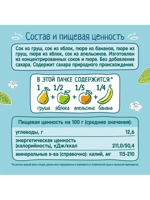 Сок детский ФрутоНяня Мультифрукт с 6 месяцев, 200мл