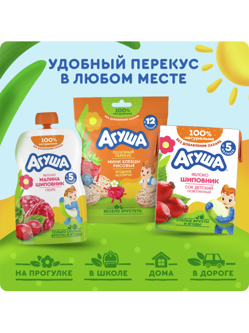 Сок детский Агуша Яблоко и шиповник с 5 месяцев, 200мл