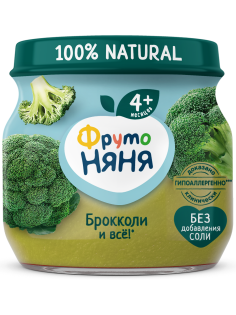 Пюре овощное детское ФрутоНяня Брокколи с 4 месяцев, 80г
