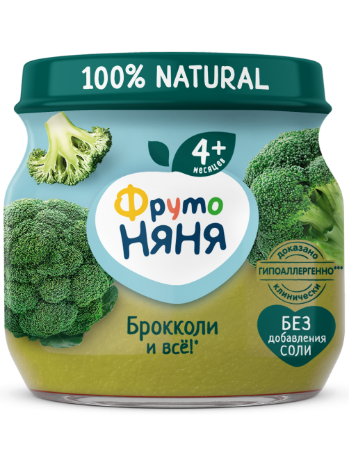 Пюре овощное детское ФрутоНяня Брокколи с 4 месяцев, 80г