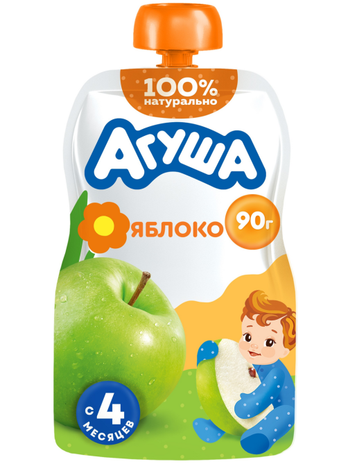 Пюре фруктовое детское Агуша Яблоко с 4 месяцев, 90г