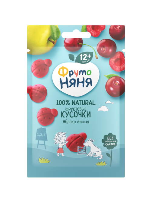 Кусочки фруктовые детские ФрутоНяня Яблоко и вишня с 12 месяцев, 15г