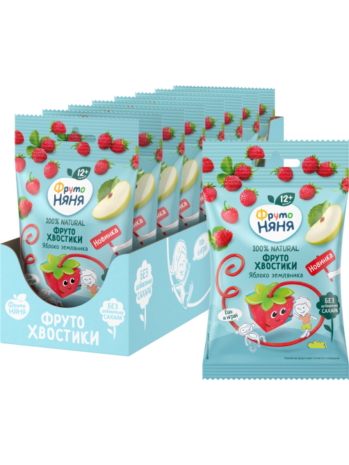 Кусочки фруктовые детские ФрутоНяня Хвостики Яблоко и земляника с 12 месяцев, 15г