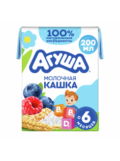 Каша молочная детская Агуша Злаковая Черника, малина и яблоко 2.7% с 6 месяцев, 200мл