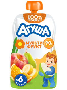 Пюре фруктовое детское Агуша Мультифрукт с 6 месяцев, 90г
