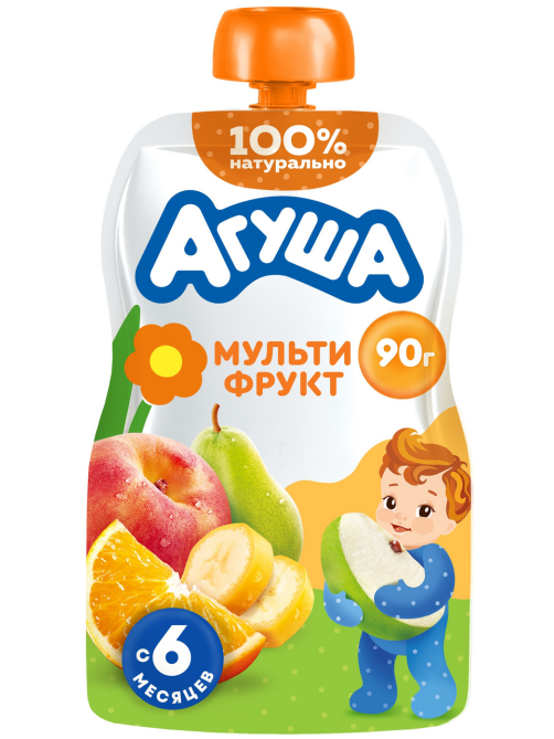 Пюре фруктовое детское Агуша Мультифрукт с 6 месяцев, 90г
