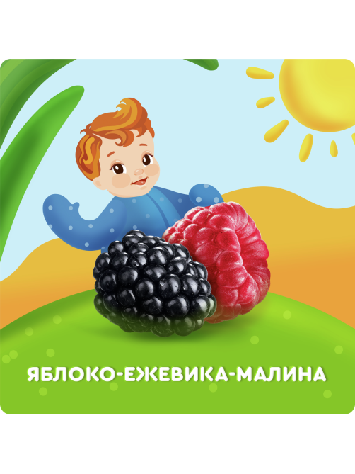 Пюре фруктовое детское Агуша Яблоко, ежевика и малина с 5 месяцев, 90г х 10 шт