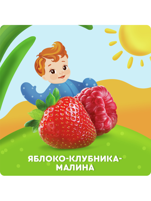 Пюре фруктовое детское Агуша Яблоко, клубника и малина с 6 месяцев, 90г