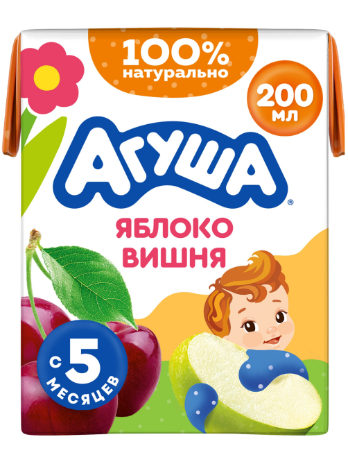 Сок детский Агуша детский Яблоко и вишня с 5 месяцев, 200мл