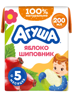 Сок детский Агуша Яблоко и шиповник с 5 месяцев, 200мл