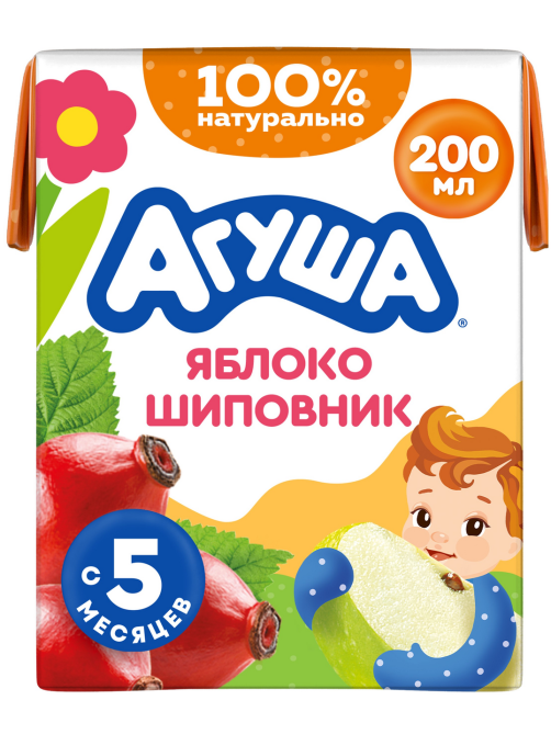 Сок детский Агуша Яблоко и шиповник с 5 месяцев, 200мл