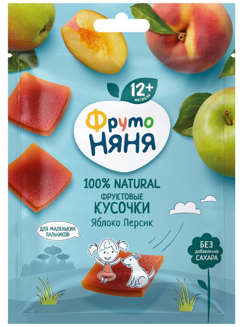Кусочки фруктовые детские ФрутоНяня Яблоко и персик без сахара с 12 месяцев, 53г