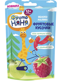 Кусочки фруктовые детские ФрутоНяня Яблоко и малина с 12 месяцев, 15г