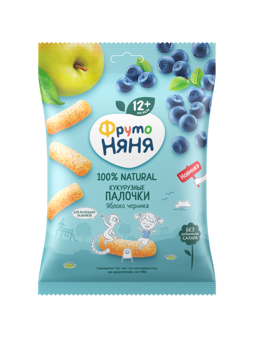 Кукурузные палочки детские ФрутоНяня Яблоко и черника с 12 месяцев, 20г