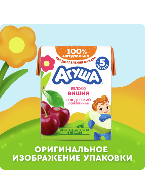 Сок детский Агуша детский Яблоко и вишня с 5 месяцев, 200мл