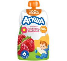 Пюре фруктовое детское Агуша Яблоко, клубника и малина с 6 месяцев, 90г