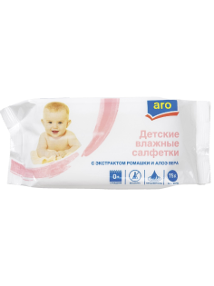 aro Салфетки влажные детские Ромашка-алоэ вера, 75шт