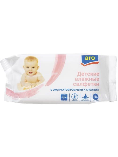 aro Салфетки влажные детские Ромашка-алоэ вера, 75шт