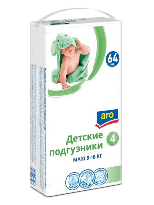 aro Подгузники maxi 4 размер 8-18кг, 64шт