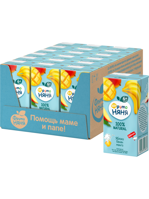 Сок детский ФрутоНяня Яблоко, банан и манго с 6 месяцев, 200мл