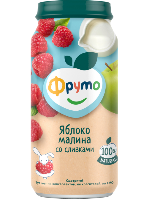 Пюре фруктовое детское Фруто Яблоко, малина и сливки с 6 месяцев, 250г