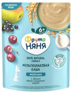 Каша молочная детская ФрутоНяня Мультизлаковая Яблоко, смородина и вишня с 6 месяцев, 200г