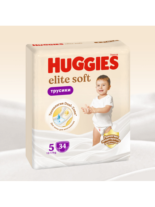 Подгузники-трусики Huggies Elite Soft 5 размер 12-17кг, 34шт